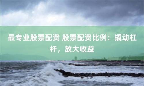 最专业股票配资 股票配资比例:撬动杠杆,放大收益