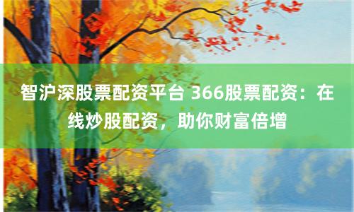 智沪深股票配资平台 366股票配资：在线炒股配资，助你财富倍增